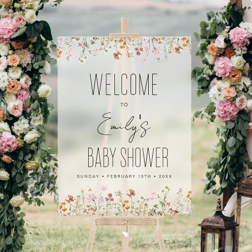 Boho Wildflower Baby Shower Welcome Sign by Pretty Girly Designs