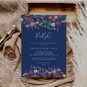 Boho Wildflower BabyQ Baby Shower Barbecue Invitation