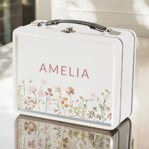 Boho Wildflower Back To School Metal Lunch Box