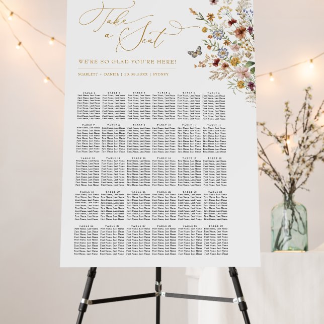 Boho Wildflower Backyard Wedding Seating Chart Foam Board (In Situ (Stand))