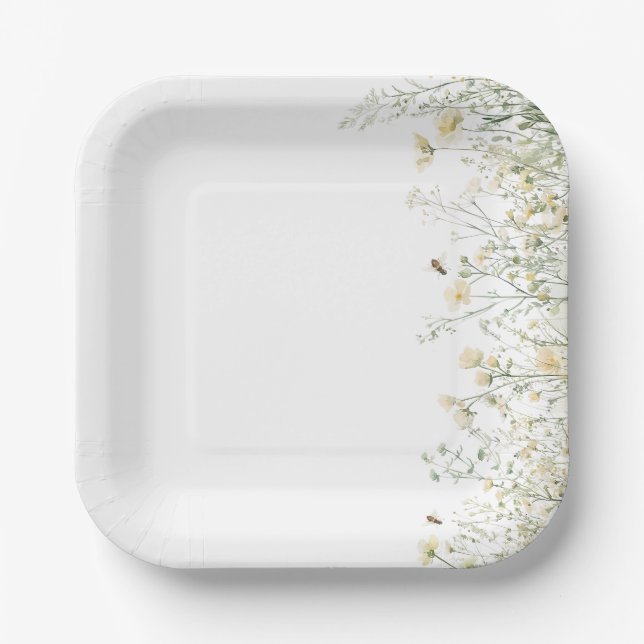 Boho Wildflower Bee Baby Shower Paper Plates (Front)