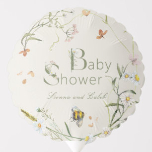 Boho Wildflower Bee Beige Baby Shower Balloon