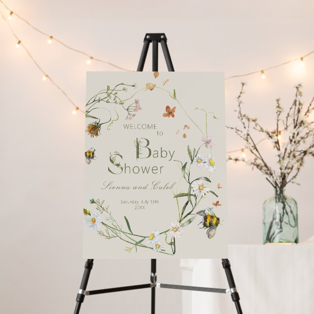 Boho Wildflower Bee Beige Baby Shower Foam Board (In Situ (Stand))