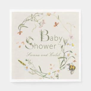 Boho Wildflower Bee Beige Baby Shower Napkins