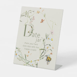 Boho Wildflower Bee Beige Bridal Shower Date jar  Pedestal Sign