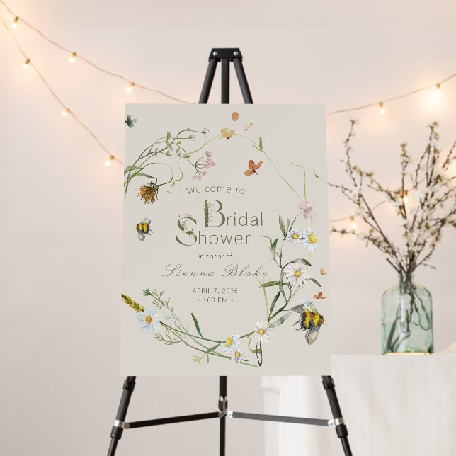 Boho Wildflower Bee Beige Bridal Shower Foam Board (In Situ (Stand))
