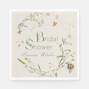 Boho Wildflower Bee Beige Bridal Shower Napkins