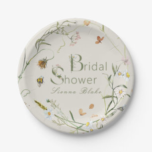 Boho Wildflower Bee Beige Bridal Shower Paper Plates