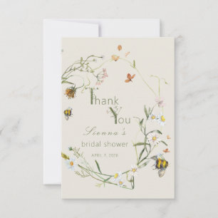 Boho Wildflower Bee Beige Bridal Shower Thank You Card