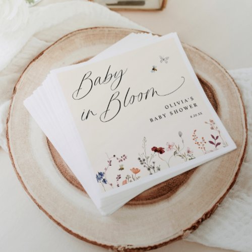 Boho Wildflower  Bees Baby Shower Floral Napkins