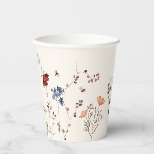 Boho Wildflower Bees Baby Shower Paper Cups