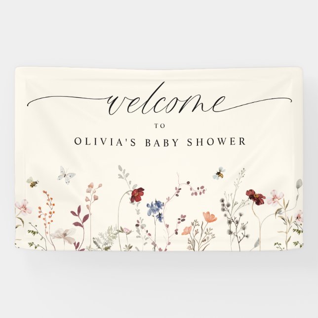 Boho Wildflower Bees Baby Shower Welcome Sign (Horizontal)