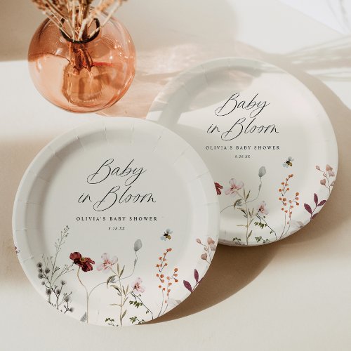 Boho Wildflower Bees Floral Baby Shower Paper Plates