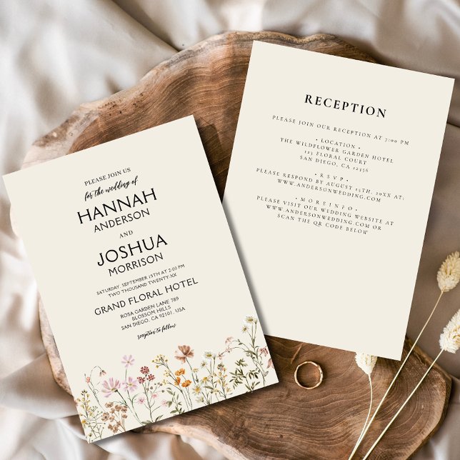 Boho Wildflower Beige All in One Colorful Wedding Invitation (Creator Uploaded)