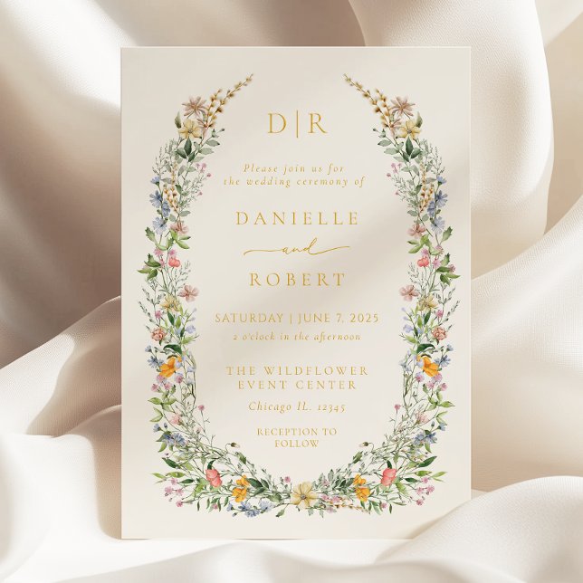 Boho Wildflower Beige All in One Wedding Foil Invitation (Creator Uploaded)