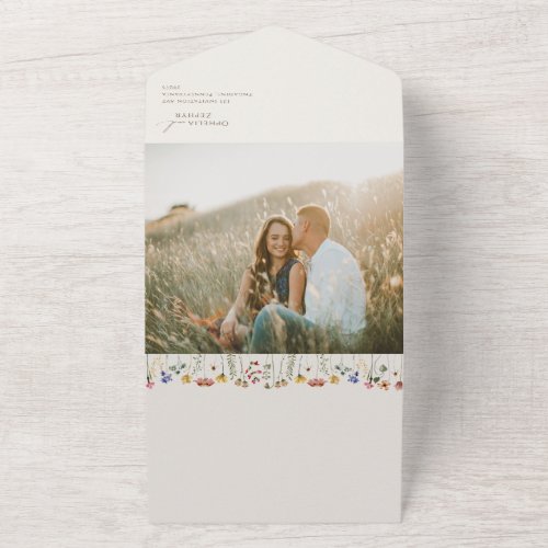 Boho Wildflower  Beige Casual Photo Seal And Send All In One Invitation