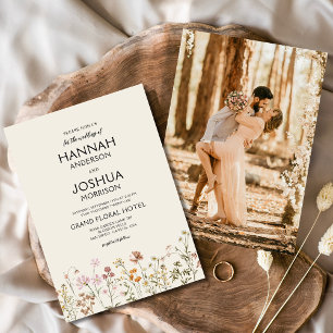 Boho Wildflower Beige Garden Photo Wedding Invitation
