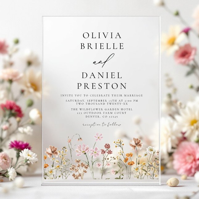 Boho Wildflower Beige Garden Wedding Acrylic Invitations (Creator Uploaded)
