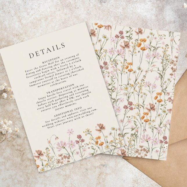 Boho Wildflower Beige Garden Wedding Details Invitation (Creator Uploaded)