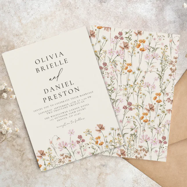 Boho Wildflower Beige Garden Wedding Invitation 