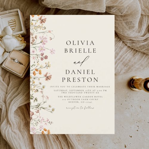 Boho Wildflower Beige Garden Wedding Invitation