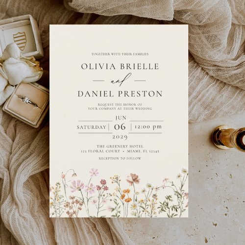 Boho Wildflower Beige Garden Wedding Invitation