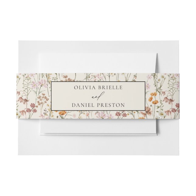 Boho Wildflower Beige Garden Wedding Invitation Belly Band (Front Example)
