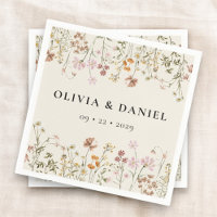 Boho Wildflower Beige Garden Wedding Napkins