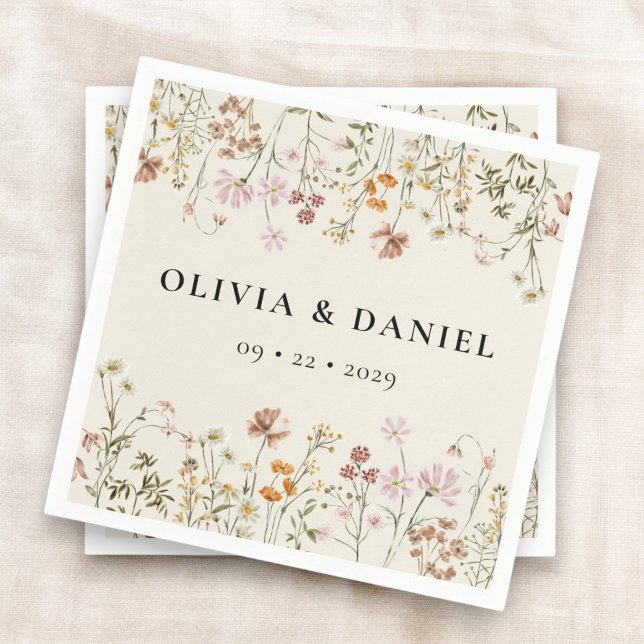 Boho Wildflower Beige Garden Wedding Napkins (Creator Uploaded)