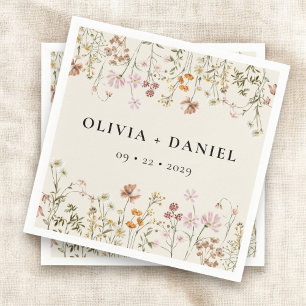 Boho Wildflower Beige Garden Wedding Napkins