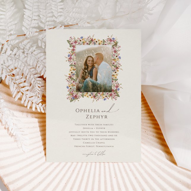 Boho Wildflower | Beige Meadow Photo Frame Wedding Invitation (Creator Uploaded)