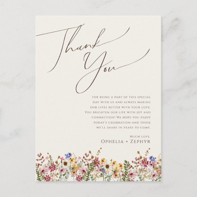Boho Wildflower Beige Meadow Table Thank You Card (Front)