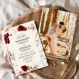 Boho Wildflower Beige Photo Instagram Wedding Invitation