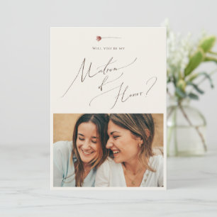 Boho Wildflower   Beige Photo Matron of Honor Card