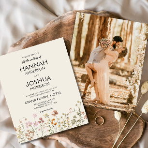 Boho Wildflower Beige Photo Wedding Invitation