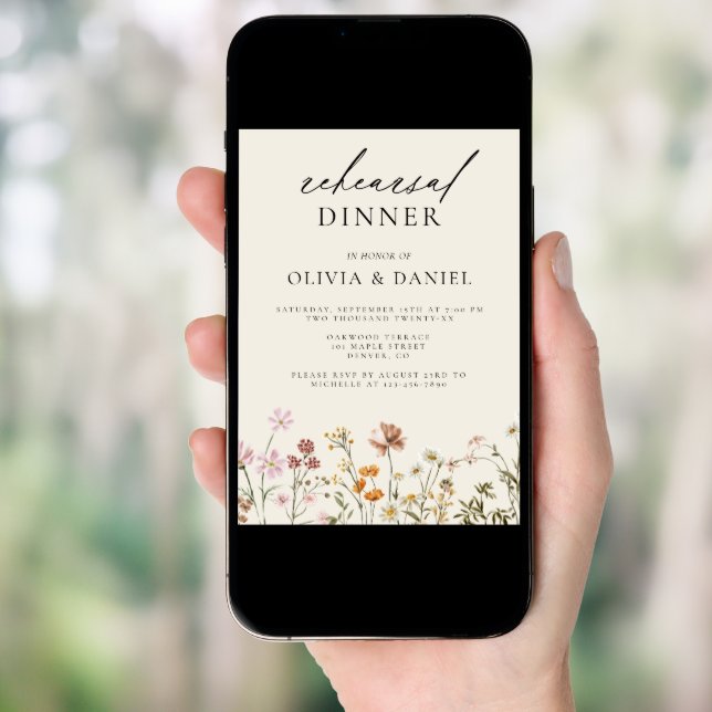 Boho Wildflower Beige Rehearsal Dinner Invitation (Front Digital)