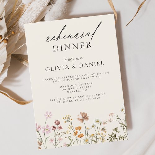 Boho Wildflower Beige Rehearsal Dinner Invitation