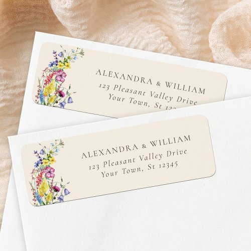 Boho Wildflower Beige Wedding Return Address Label