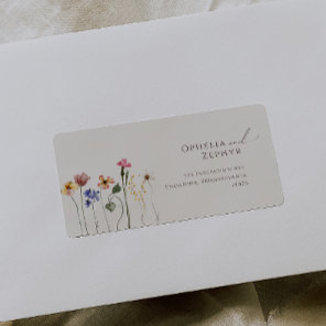 Boho Wildflower Beige Wedding RSVP Return Address Label