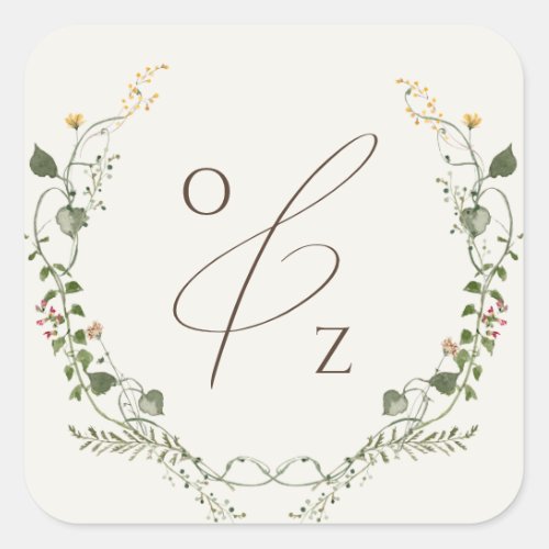 Boho Wildflower BeigeMonogram Wreath Envelope Seal