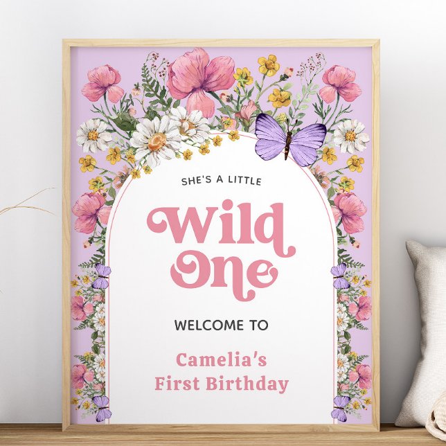 Boho Wildflower Birthday 16x20 Welcome Sign (Boho Butterfly Wildflower Birthday 16x20 Welcome Sign)