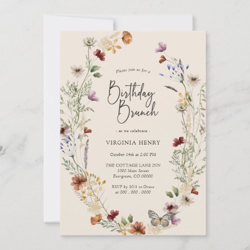 Boho Wildflower Birthday Brunch Invitation