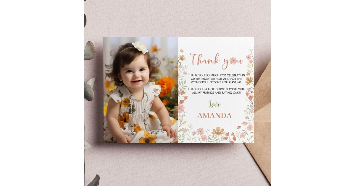 Boho Wildflower Birthday Party Thank You Card | Zazzle