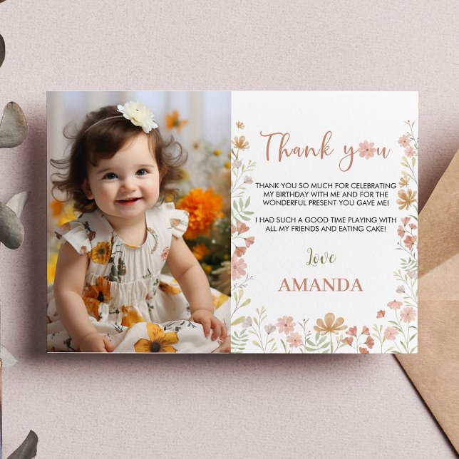 Boho Wildflower Birthday Party Thank You Card (Creator Uploaded)