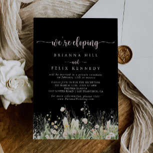 Boho Wildflower Black Elopement Reception Invitation