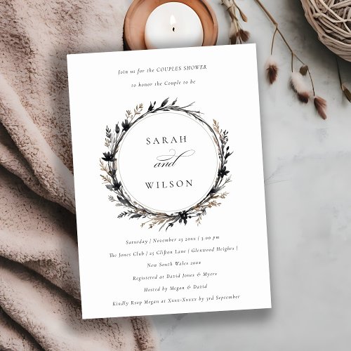 Boho Wildflower Black Fall Wreath Couples Shower Invitation