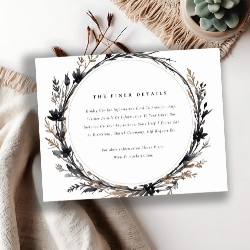 Boho Wildflower Black Fall Wreath Wedding Detail Enclosure Card