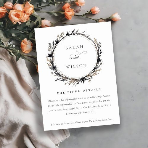 Boho Wildflower Black Fall Wreath Wedding Detail Enclosure Card