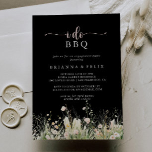 Boho Wildflower Black I Do BBQ Engagement Party  Invitation