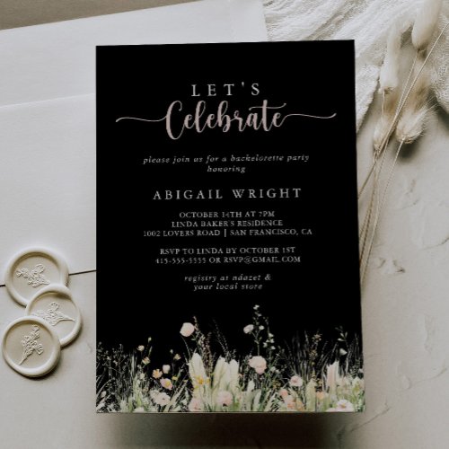 Boho Wildflower Black Let's Celebrate Party 